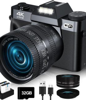 2024 Upgrade VJIANGER Digital Camera for Photography 4K 56MP Vlogging Camera for YouTube with WiFi, 180° Flip Screen, 16X Digital Zoom, 52mm Lens, 2 Batteries, 32GB Micro SD Card(Black)