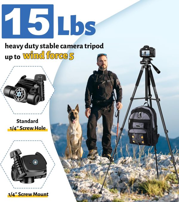 JOILCAN Tripod for Camera, 67" Heavy Duty Camera Tripod, Phone Tripods for Video Recording Photo Vlog, Aluminum Tripods with Holder & Travel Bag for Cameras DSLR iPhone Projector Laser - Image 2