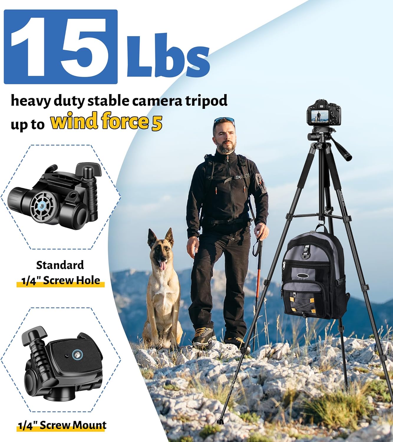 JOILCAN Tripod for Camera, 67" Heavy Duty Camera Tripod, Phone Tripods for Video Recording Photo Vlog, Aluminum Tripods with Holder & Travel Bag for Cameras DSLR iPhone Projector Laser - Image 2