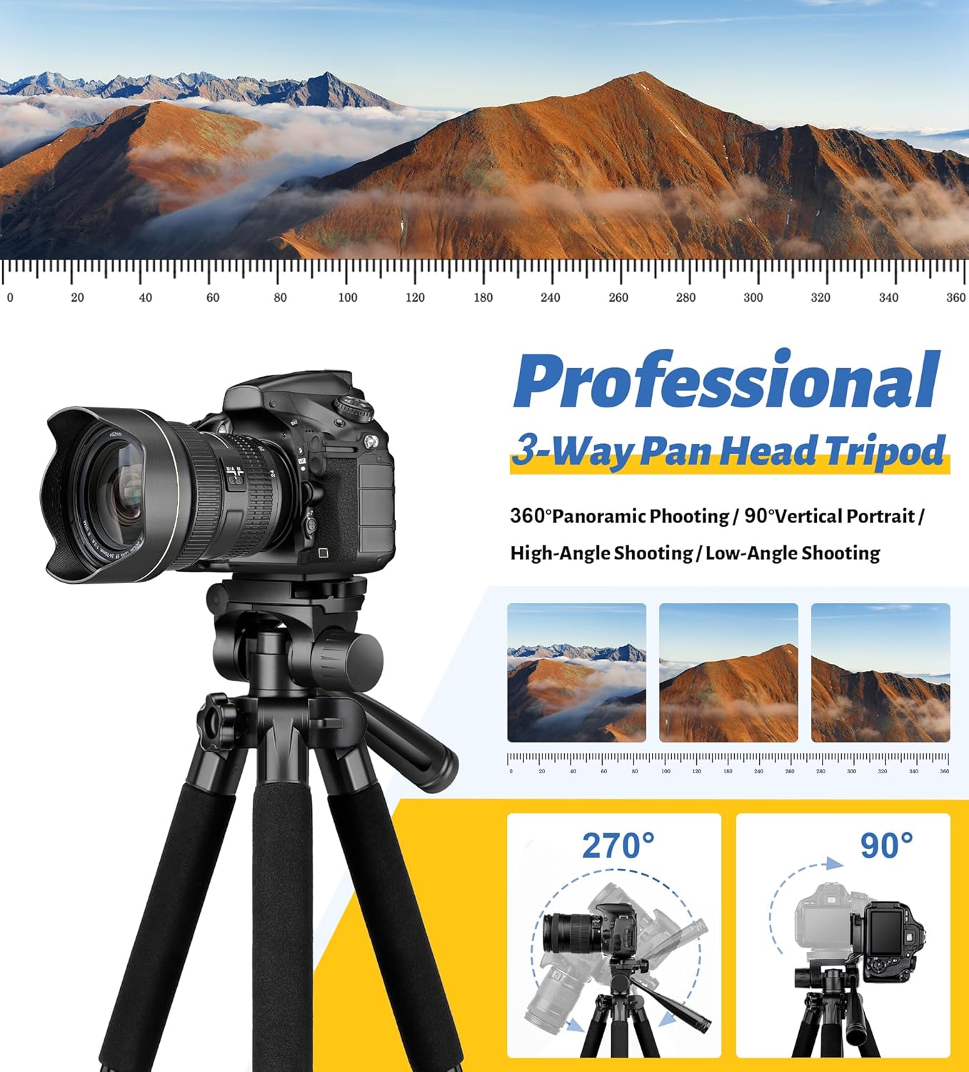 JOILCAN Tripod for Camera, 67" Heavy Duty Camera Tripod, Phone Tripods for Video Recording Photo Vlog, Aluminum Tripods with Holder & Travel Bag for Cameras DSLR iPhone Projector Laser - Image 3