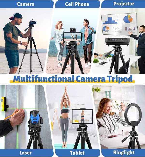 JOILCAN Tripod for Camera, 67" Heavy Duty Camera Tripod, Phone Tripods for Video Recording Photo Vlog, Aluminum Tripods with Holder & Travel Bag for Cameras DSLR iPhone Projector Laser - Image 4