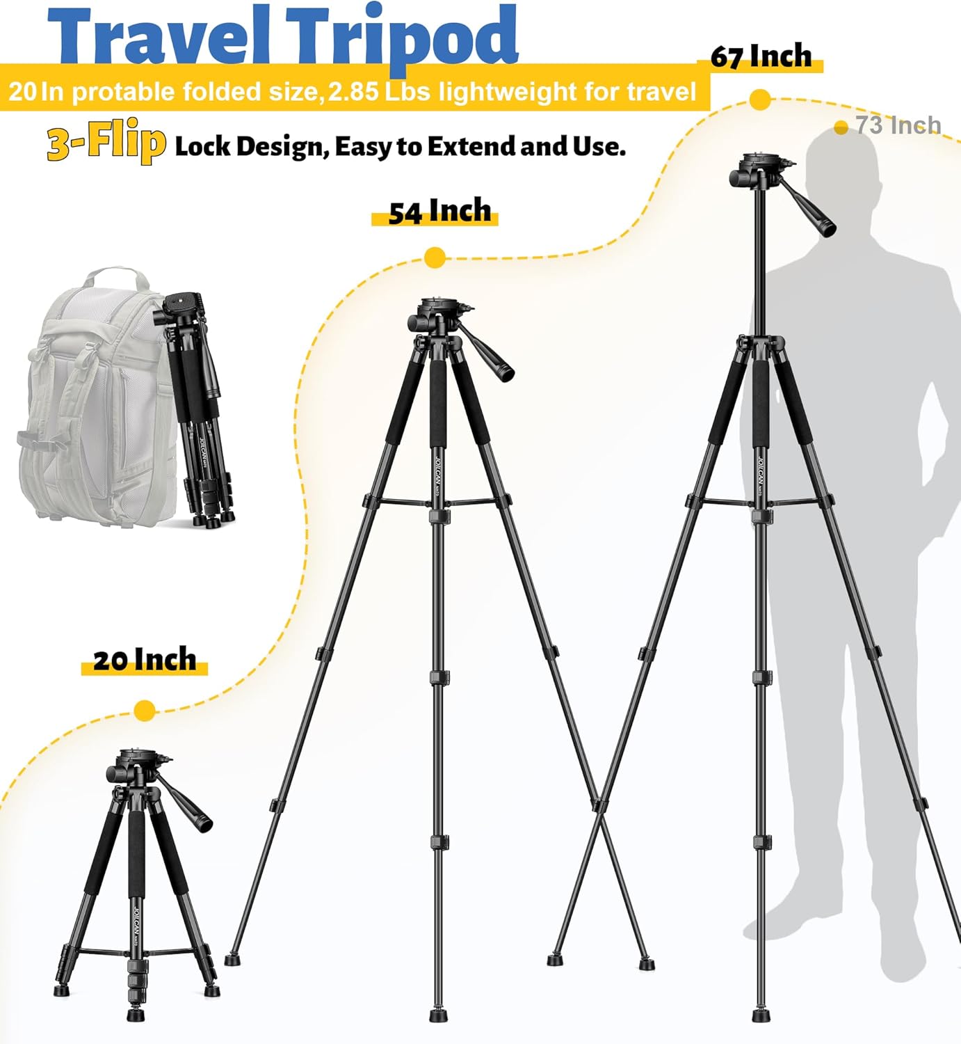 JOILCAN Tripod for Camera, 67" Heavy Duty Camera Tripod, Phone Tripods for Video Recording Photo Vlog, Aluminum Tripods with Holder & Travel Bag for Cameras DSLR iPhone Projector Laser - Image 5