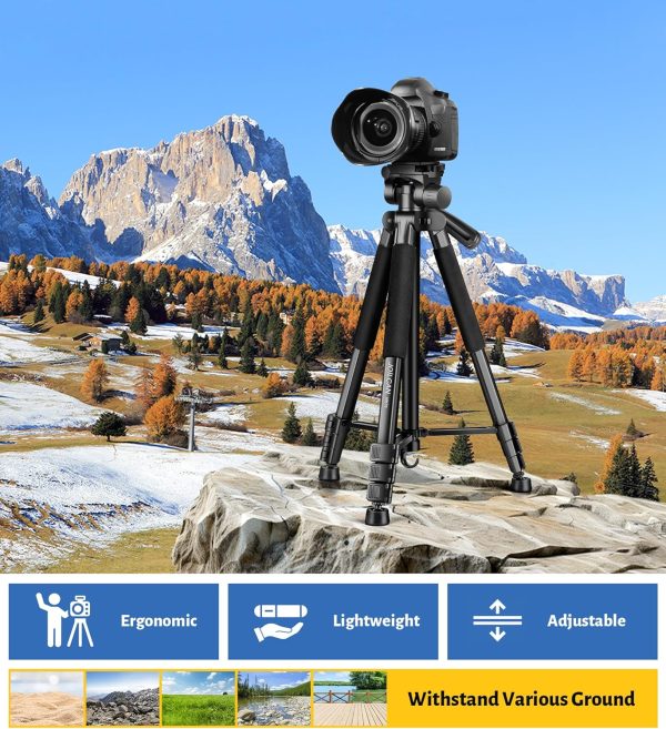 JOILCAN Tripod for Camera, 67" Heavy Duty Camera Tripod, Phone Tripods for Video Recording Photo Vlog, Aluminum Tripods with Holder & Travel Bag for Cameras DSLR iPhone Projector Laser - Image 8