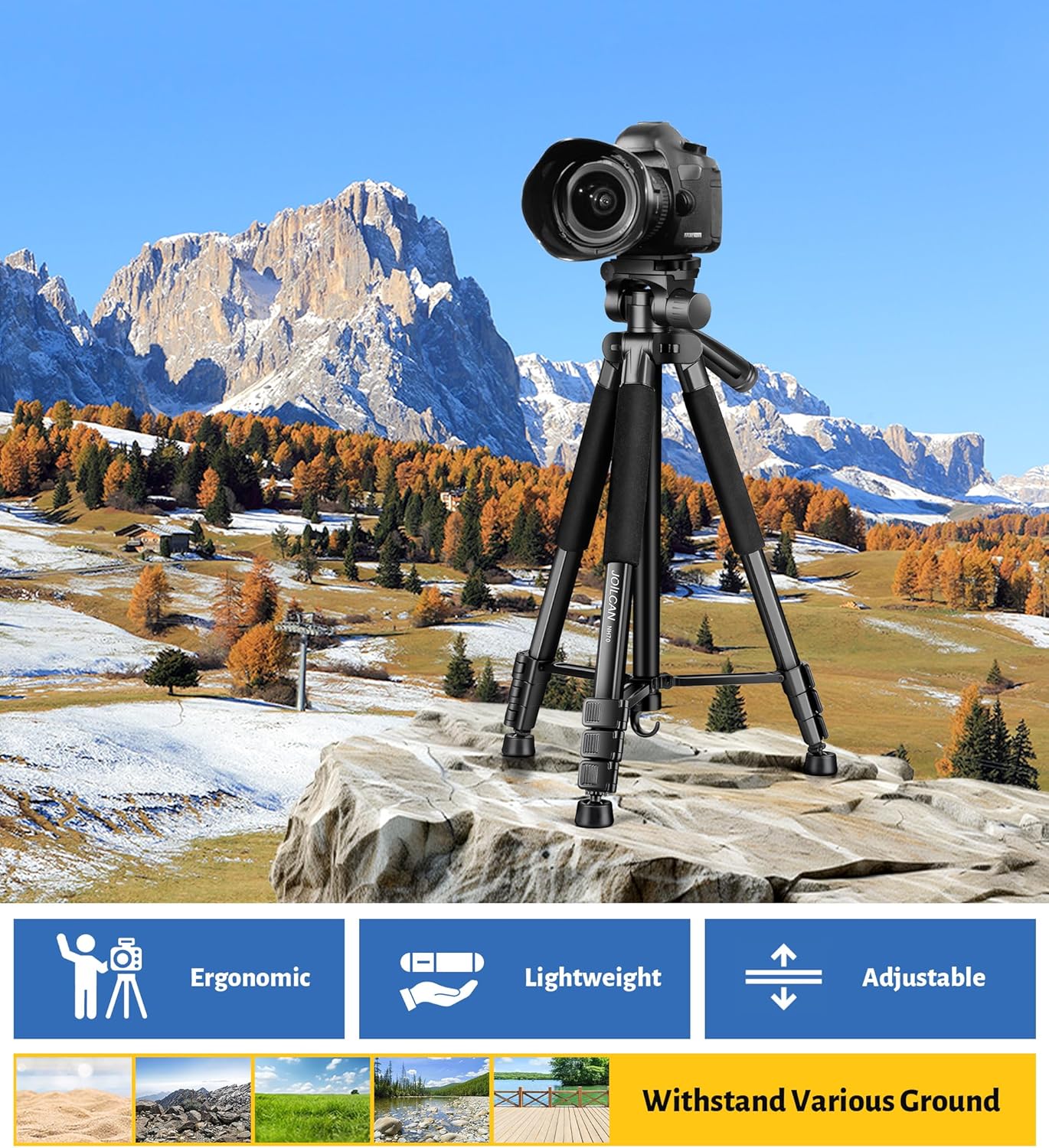 JOILCAN Tripod for Camera, 67" Heavy Duty Camera Tripod, Phone Tripods for Video Recording Photo Vlog, Aluminum Tripods with Holder & Travel Bag for Cameras DSLR iPhone Projector Laser - Image 8