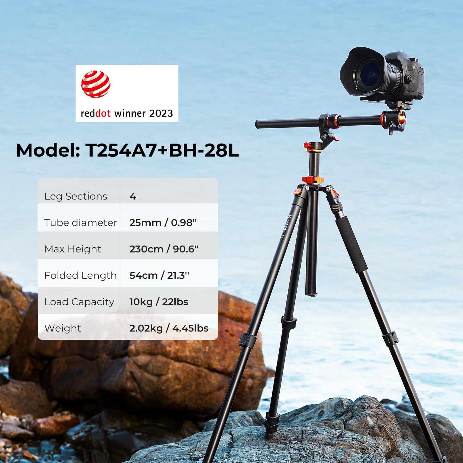 K&F Concept 90 inch/230cm Ultra High Camera Tripod,Horizontal Overhead Shooting Travel Tripods with Metal Ball Head 10KG Load Capacity,Detachable Monopod, for Indoor and Outdoor Use T254A7+BH-28L - Image 2