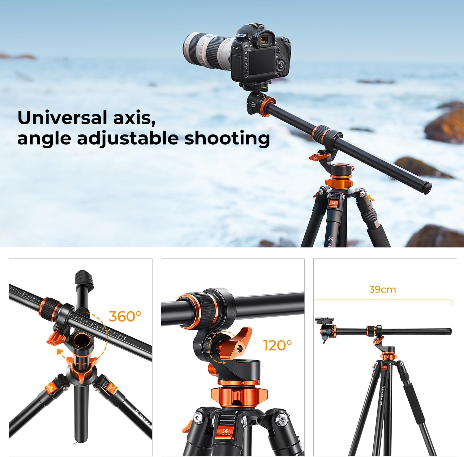 K&F Concept 90 inch/230cm Ultra High Camera Tripod,Horizontal Overhead Shooting Travel Tripods with Metal Ball Head 10KG Load Capacity,Detachable Monopod, for Indoor and Outdoor Use T254A7+BH-28L - Image 3