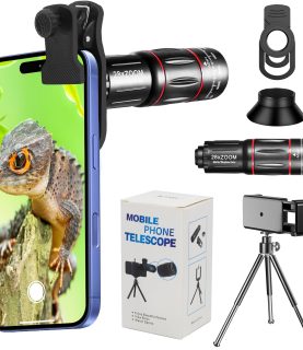 Phone Camera Lens Kit 28X Telephoto Lens for iPhone with E-Clip and Tripod, Suitable for Most Smartphones (Black)