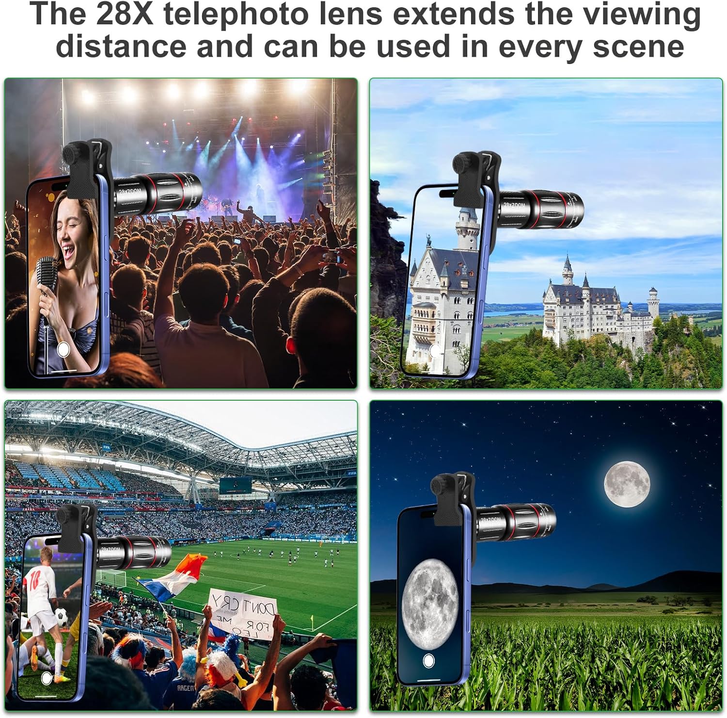 Phone Camera Lens Kit 28X Telephoto Lens for iPhone with E-Clip and Tripod, Suitable for Most Smartphones (Black) - Image 6